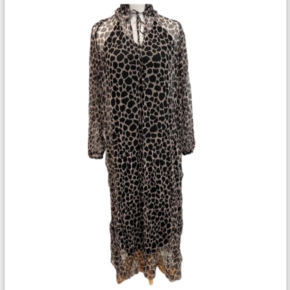 Zara animal print midi dress tulle mesh mock neck front tie goth gothic witch S - Picture 8 of 9